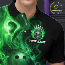 Load image into Gallery viewer, Black polo shirt with green smoke design and skull logo, featuring 'Chipteeamz.com' logo.