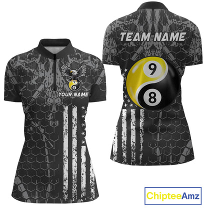 Custom US Eagle 8 9 Ball Yin Yang Billiard Shirts for Women Billiard Team Shirts Billiard League Polo & 1/4 Zip NNT91