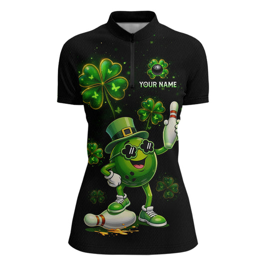 Funny St Patrick Day Bowling Bowling Jersey for Women Bowling Team Shirts Polo & 1/4 Zip HNT192