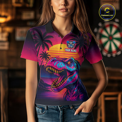 Custom Neon Dinosaur Dart Shirts For Women Dart Board Gifts Darts Team Jerseys Dart League NNT161