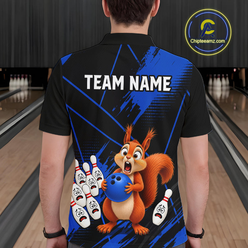 Custom Blue Squirrel Bowling Jersey for Men Bowling Team Shirts Bowling Polo & 1/4 Zip HNT301