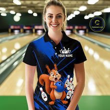 Load image into Gallery viewer, Custom Blue Squirrel Bowling Jersey for Women Bowling Team Shirts Bowling Polo &amp; 1/4 Zip HNT301