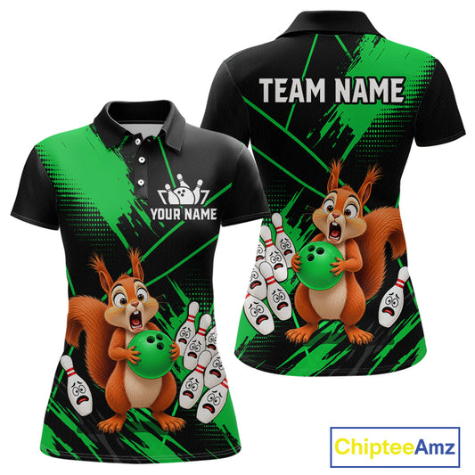 Custom Green Squirrel Bowling Jersey for Women Bowling Team Shirts Bowling Polo & 1/4 Zip HNT301