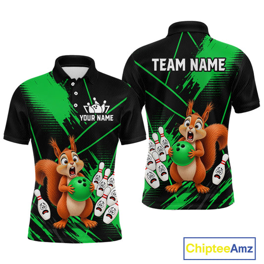 Custom Green Squirrel Bowling Jersey for Men Bowling Team Shirts Bowling Polo & 1/4 Zip HNT301