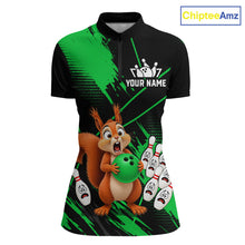 Load image into Gallery viewer, Custom Green Squirrel Bowling Jersey for Women Bowling Team Shirts Bowling Polo &amp; 1/4 Zip HNT301
