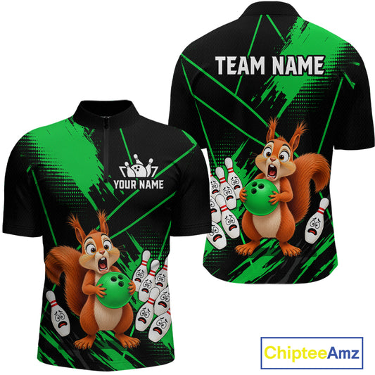 Custom Green Squirrel Bowling Jersey for Men Bowling Team Shirts Bowling Polo & 1/4 Zip HNT301