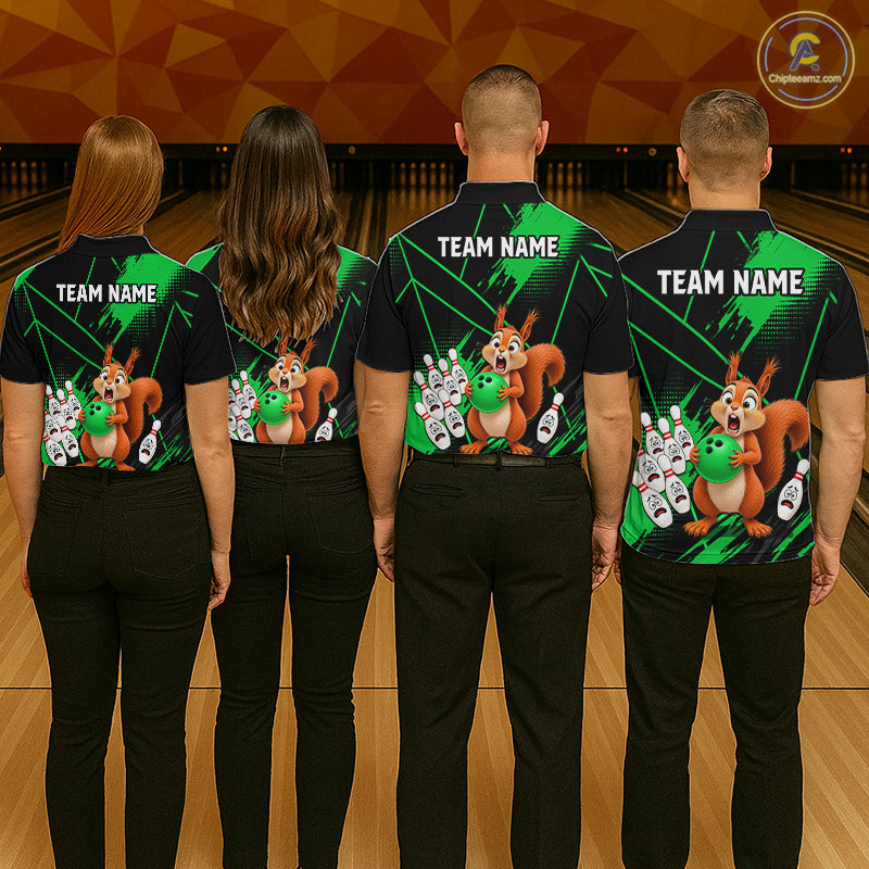 Custom Green Squirrel Bowling Jersey for Men Bowling Team Shirts Bowling Polo & 1/4 Zip HNT301