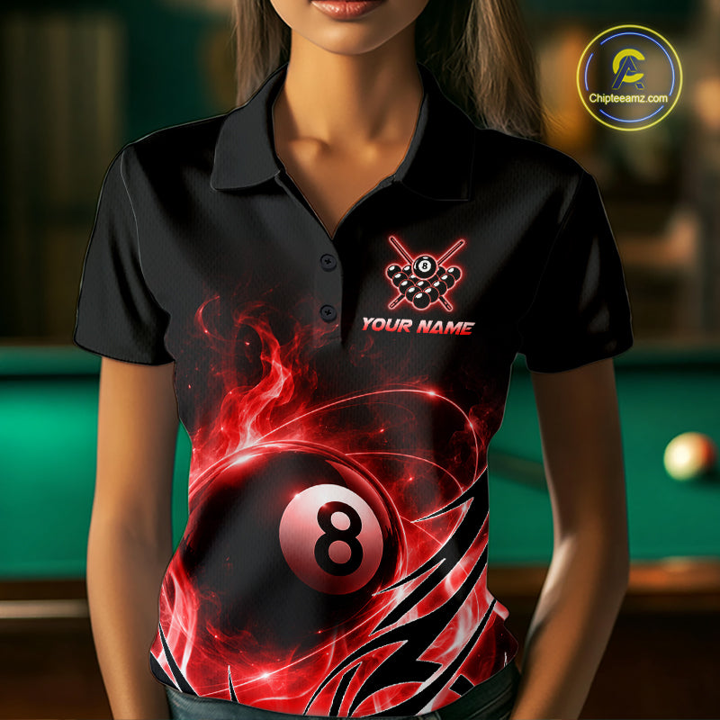 Custom Red Flame 8 Ball Billiard Shirts for Women Billiard Team Jerseys Billiard League NNT282