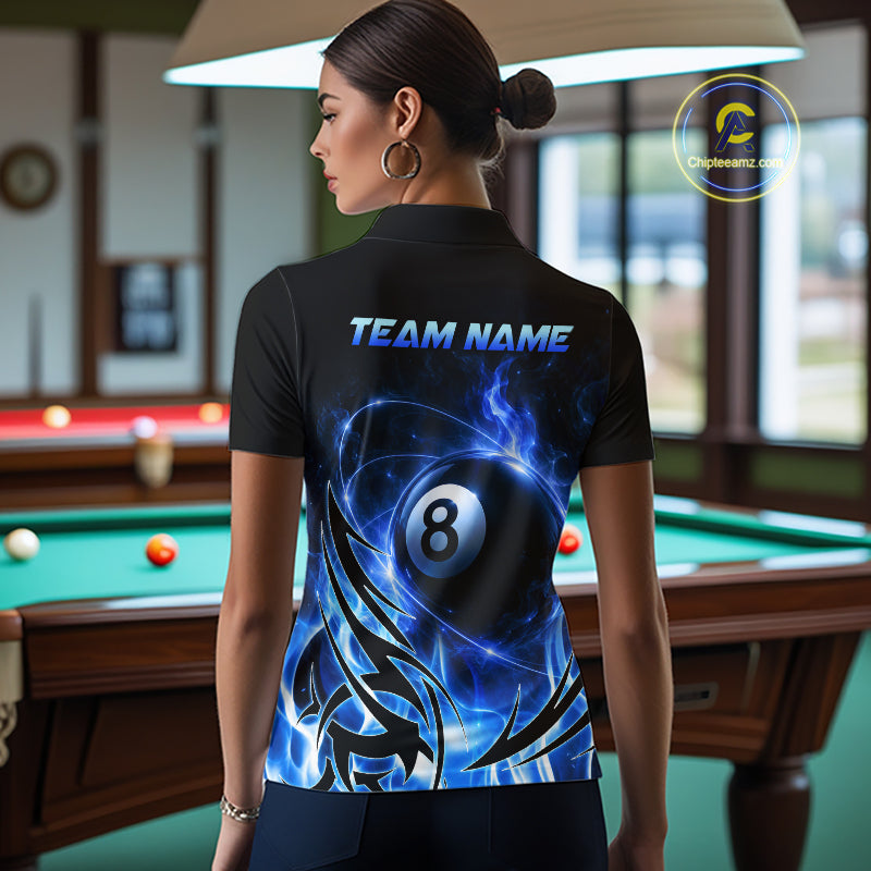 Custom Blue Flame 8 Ball Billiard Shirts for Women Billiard Team Jerseys Billiard League NNT282