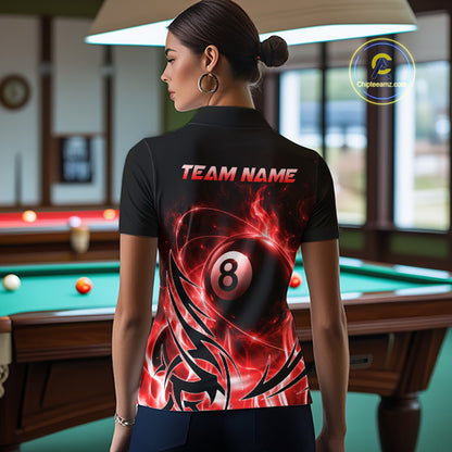 Custom Red Flame 8 Ball Billiard Shirts for Women Billiard Team Jerseys Billiard League NNT282