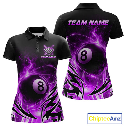 Custom Purple Flame 8 Ball Billiard Shirts for Women Billiard Team Jerseys Billiard League NNT282