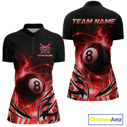 Custom Red Flame 8 Ball Billiard Shirts for Women Billiard Team Jerseys Billiard League NNT282