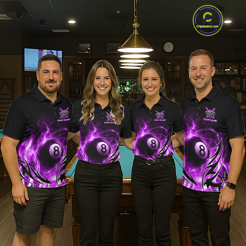 Custom Purple Flame 8 Ball Billiard Shirts for Women Billiard Team Jerseys Billiard League NNT282