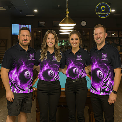 Custom Purple Flame 8 Ball Billiard Shirts for Women Billiard Team Jerseys Billiard League NNT282