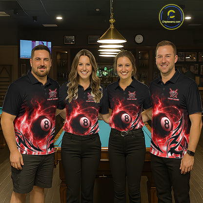 Custom Red Flame 8 Ball Billiard Shirts for Women Billiard Team Jerseys Billiard League NNT282