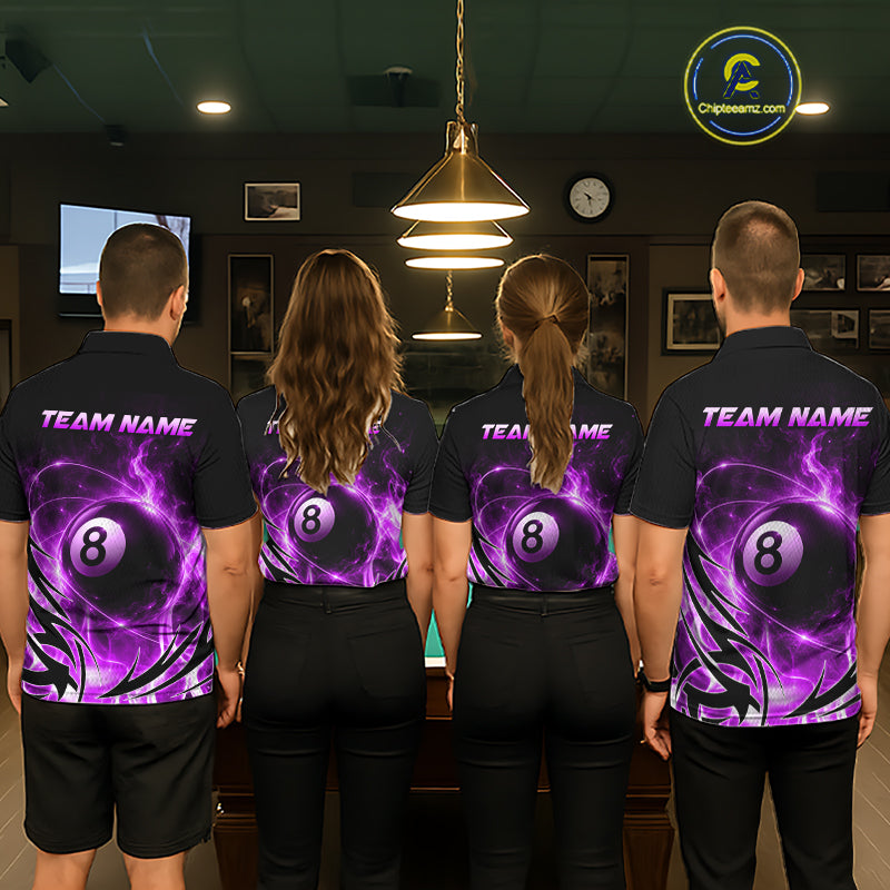 Custom Purple Flame 8 Ball Billiard Shirts for Women Billiard Team Jerseys Billiard League NNT282