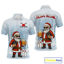 Load image into Gallery viewer, Funny Beer Santa Christmas Custom Bowling Jersey for Men Bowling Team Shirts Polo &amp; 1/4 Zip HNT141
