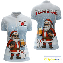 Load image into Gallery viewer, Funny Beer Santa Christmas Custom Bowling Jersey for Women Bowling Team Shirts Polo &amp; 1/4 Zip HNT141
