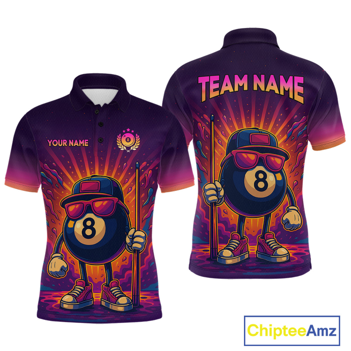 8 Ball Billiard Shirts for Men Retro Custom Billiard Team Shirts Billiard League Polo & 1/4 Zip NNT98