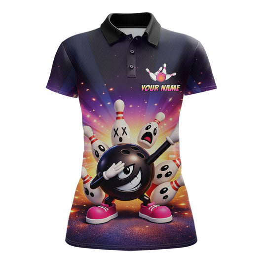 Custom Galaxy Funny Bowling Jersey for Women Bowling Tournament Polo & 1/4 Zip Bowling Team Shirts HNT217