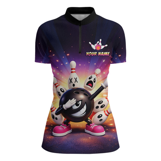 Custom Galaxy Funny Bowling Jersey for Women Bowling Tournament Polo & 1/4 Zip Bowling Team Shirts HNT217