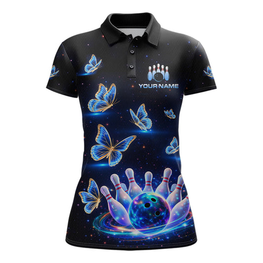 Custom Galaxy Butterflies Bowling Jersey for Women Bowling Tournament Polo & 1/4 Zip Bowling Team Shirts HNT211