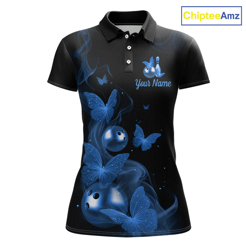 Custom Blue Butterfly Galaxy Bowling Jersey for Women Bowling Team Shirts Bowling League HNT310