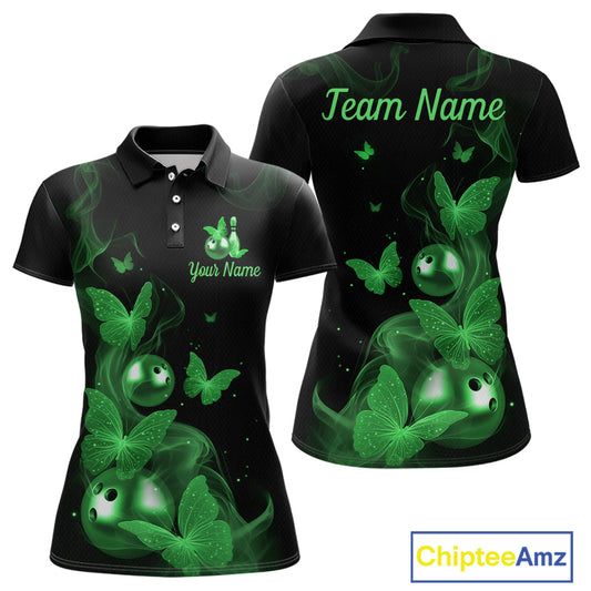 Custom Green Butterfly Galaxy Bowling Jersey for Women Bowling Team Shirts Bowling League HNT310