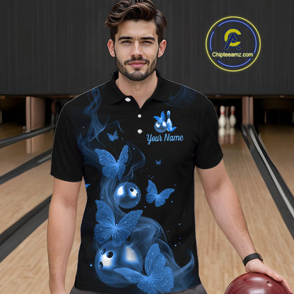 Custom Blue Butterfly Galaxy Bowling Jersey for Men Bowling Team Shirts Bowling League HNT310