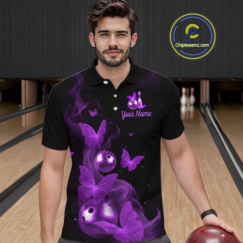 Custom Purple Butterfly Galaxy Bowling Jersey for Men Bowling Team Shirts Bowling League HNT310