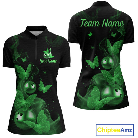 Custom Green Butterfly Galaxy Bowling Jersey for Women Bowling Team Shirts Bowling League HNT310