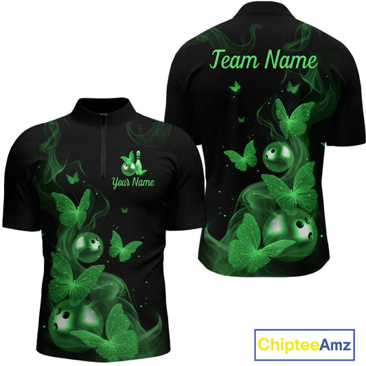 Custom Green Butterfly Galaxy Bowling Jersey for Men Bowling Team Shirts Bowling League HNT310
