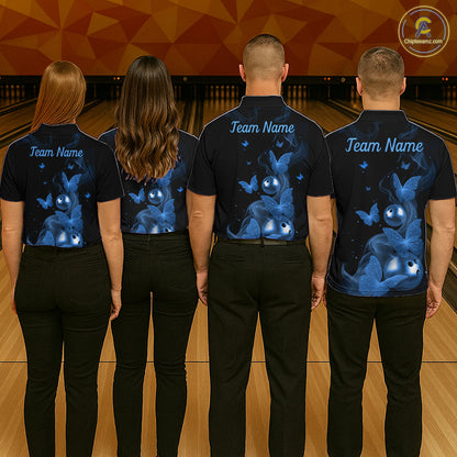 Custom Blue Butterfly Galaxy Bowling Jersey for Women Bowling Team Shirts Bowling League HNT310