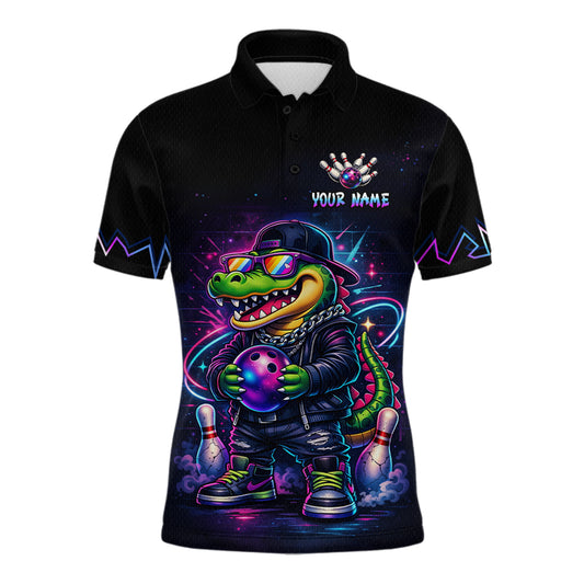 Custom Neon Funny Alligator Bowling Jersey for Men Bowling Tournament Polo & 1/4 Zip Bowling Team Shirts HNT219