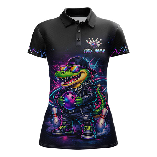 Custom Neon Funny Alligator Bowling Jersey for Women Bowling Tournament Polo & 1/4 Zip Bowling Team Shirts HNT219