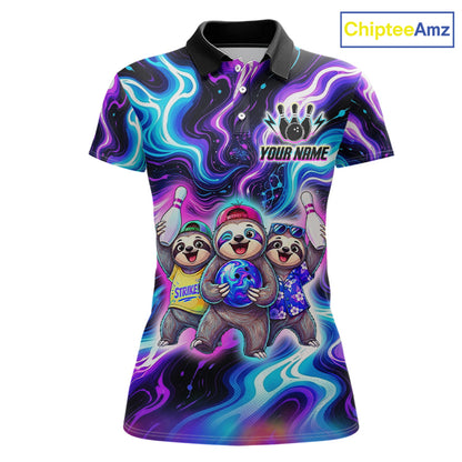 Custom Funny Sloth Bowling Jersey for Women Purple Blue Neon Bowling Team Shirts Bowling League HNT307