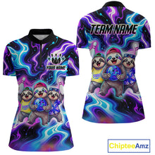 Load image into Gallery viewer, Custom Funny Sloth Bowling Jersey for Women Purple Blue Neon Bowling Team Shirts Bowling League HNT307