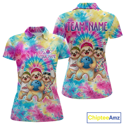 Custom Funny Sloth Bowling Jersey for Women Tropical Tie-Dye Bowling Team Shirts Bowling League HNT306