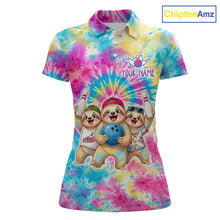 Load image into Gallery viewer, Custom Funny Sloth Bowling Jersey for Women Tropical Tie-Dye Bowling Team Shirts Bowling League HNT306
