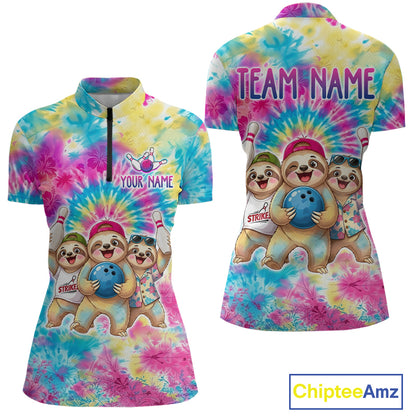 Custom Funny Sloth Bowling Jersey for Women Tropical Tie-Dye Bowling Team Shirts Bowling League HNT306