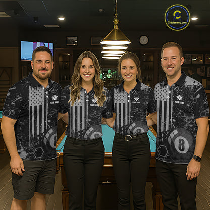 Custom American Flag 8 Ball Billiard Shirts for Women Billiard Team Jerseys Billiard League Polo & 1/4 Zip NNT286