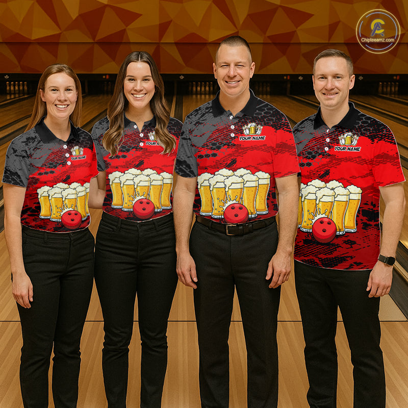 Custom Red Beer Bowling Shirts for Women Bowling Team Jersey Bowling League Polo & 1/4 Zip HNT493