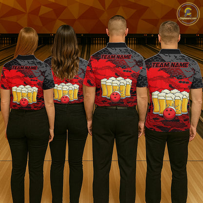 Custom Red Beer Bowling Shirts for Women Bowling Team Jersey Bowling League Polo & 1/4 Zip HNT493