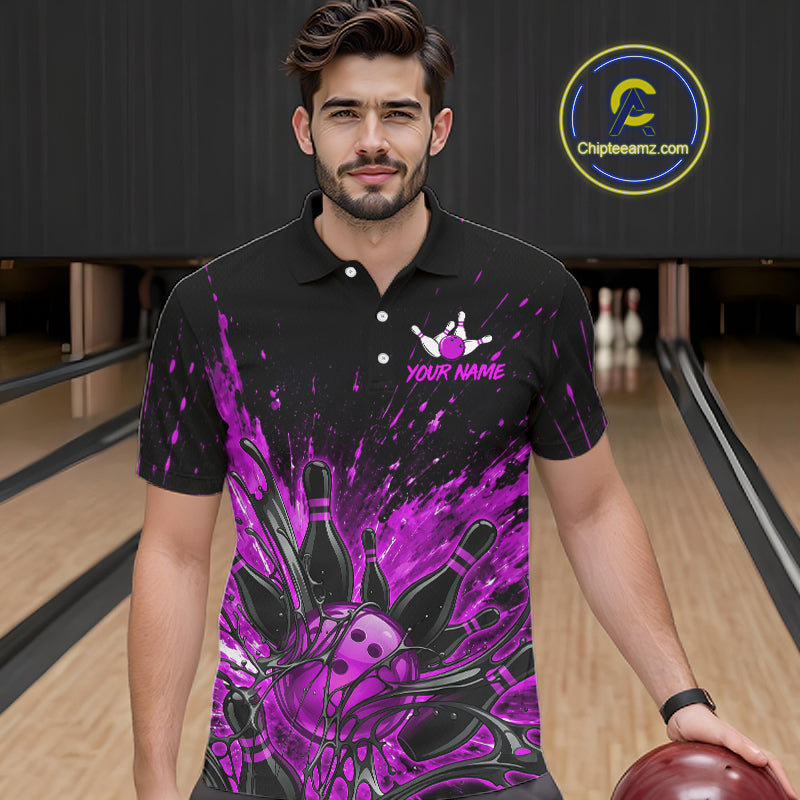 Personalized Purple Bowling Jerseys For Men, Custom Bowling Team Shirts Bowling Pin And Ball HNT494