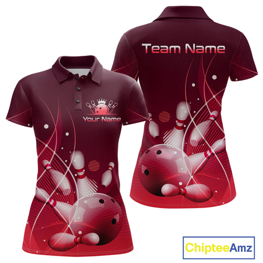 Custom Red Bowling Jersey for Women Bowling Uniform Bowling Team Shirts Polo & 1/4 Zip HNT168