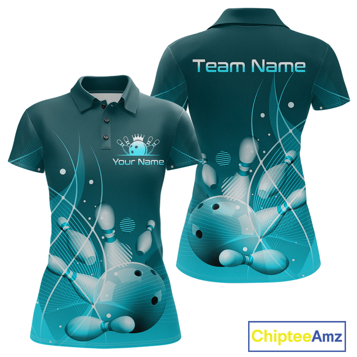 Custom Turquoise Bowling Jersey for Women Bowling Uniform Bowling Team Shirts Polo & 1/4 Zip HNT168