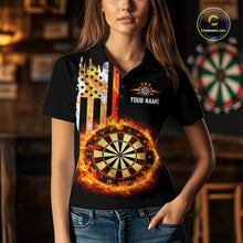 Load image into Gallery viewer, Custom Flame US Flag Darts Shirt for Women Darts Team Jerseys Dart Tournament Polo &amp; 1/4 Zip NNT115
