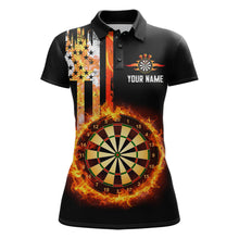 Load image into Gallery viewer, Custom Flame US Flag Darts Shirt for Women Darts Team Jerseys Dart Tournament Polo &amp; 1/4 Zip NNT115