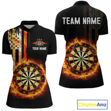 Load image into Gallery viewer, Custom Flame US Flag Darts Shirt for Women Darts Team Jerseys Dart Tournament Polo &amp; 1/4 Zip NNT115