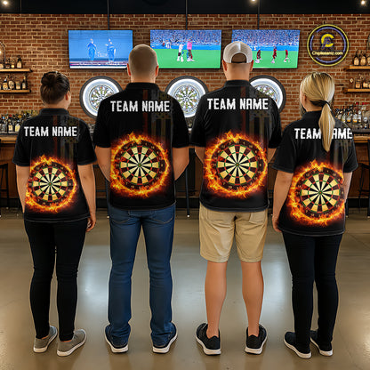 Custom Flame US Flag Darts Shirt for Men Darts Team Jerseys Dart Tournament Polo & 1/4 Zip NNT115